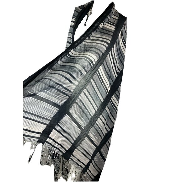 Issey Miyake Haat Stripe  Fringe Summer Scarf Stole Wrap Cotton Gauze - Picture 1 of 6